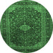 Round Machine Washable Persian Emerald Green Traditional Area Rugs, wshtr1926emgrn