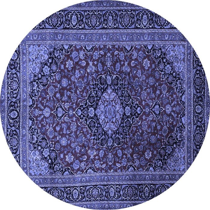 Round Machine Washable Persian Blue Traditional Rug, wshtr1926blu