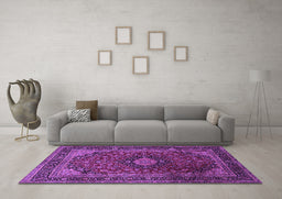 Machine Washable Persian Purple Traditional Area Rugs in a Living Room, wshtr1926pur