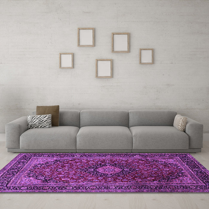 Machine Washable Persian Purple Traditional Area Rugs in a Living Room, wshtr1926pur