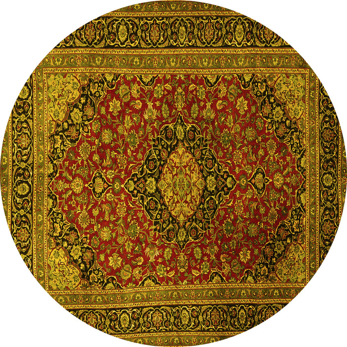 Round Machine Washable Persian Yellow Traditional Rug, wshtr1926yw