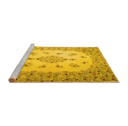 Sideview of Machine Washable Medallion Yellow Traditional Rug, wshtr1927yw