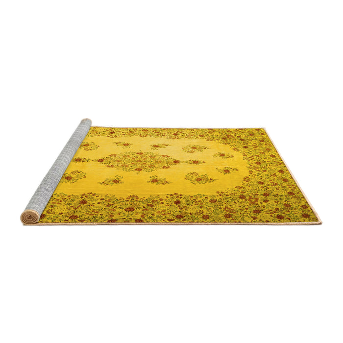 Sideview of Machine Washable Medallion Yellow Traditional Rug, wshtr1927yw