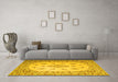 Machine Washable Medallion Yellow Traditional Rug in a Living Room, wshtr1927yw