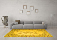 Machine Washable Medallion Yellow Traditional Rug, wshtr1927yw