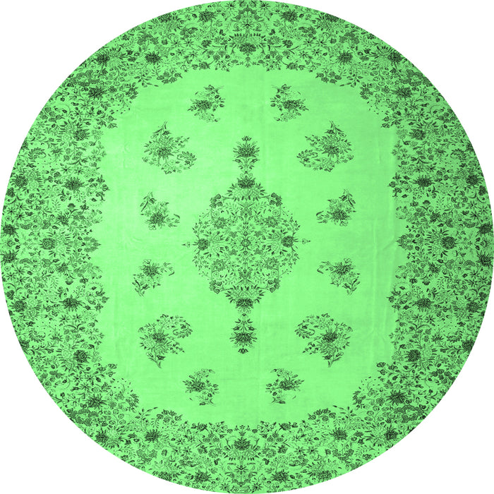 Round Machine Washable Medallion Emerald Green Traditional Area Rugs, wshtr1927emgrn