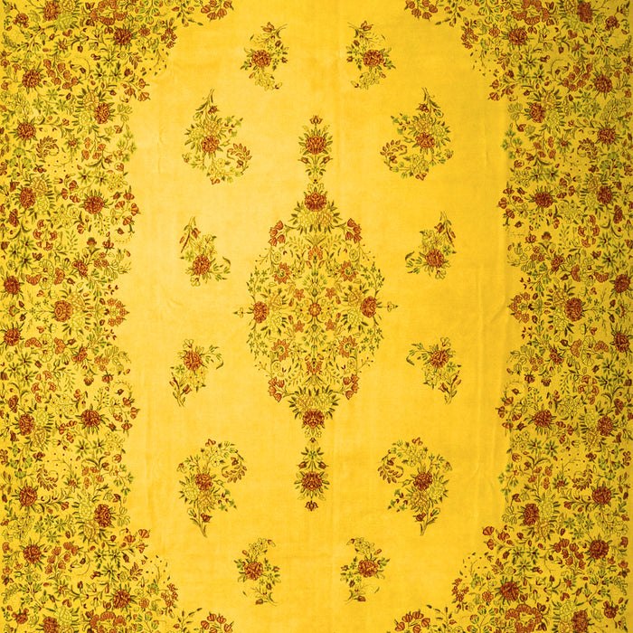 Machine Washable Medallion Yellow Traditional Rug, wshtr1927yw