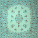 Square Machine Washable Medallion Light Blue Traditional Rug, wshtr1927lblu