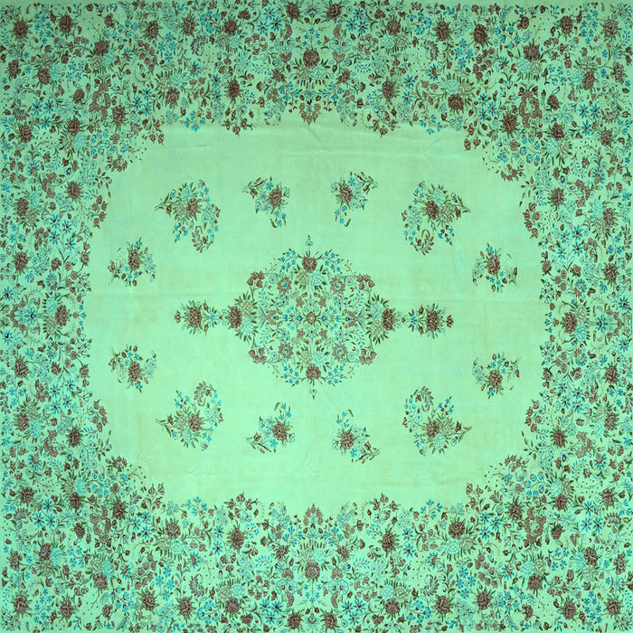 Square Machine Washable Medallion Turquoise Traditional Area Rugs, wshtr1927turq