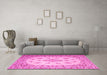 Machine Washable Medallion Pink Traditional Rug in a Living Room, wshtr1927pnk