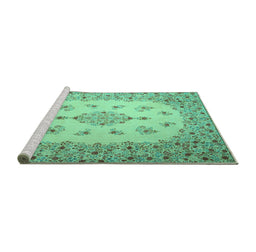 Sideview of Machine Washable Medallion Turquoise Traditional Area Rugs, wshtr1927turq