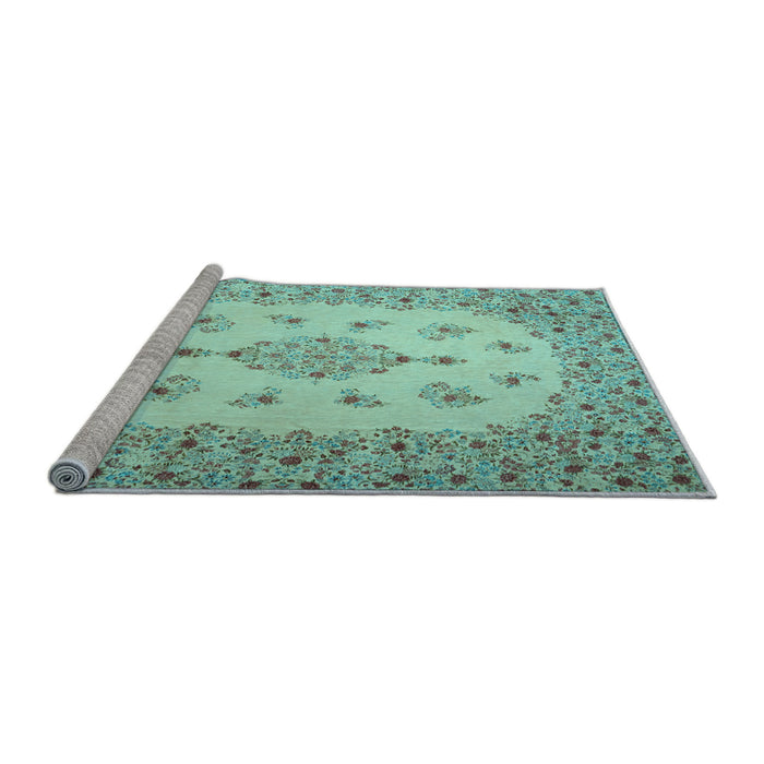 Sideview of Machine Washable Medallion Light Blue Traditional Rug, wshtr1927lblu