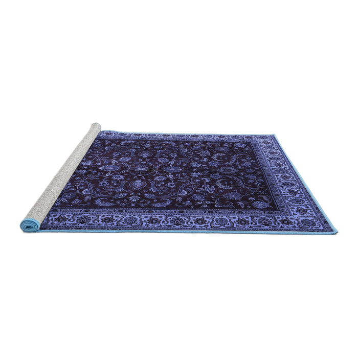 Sideview of Machine Washable Persian Blue Traditional Rug, wshtr1928blu