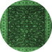 Round Machine Washable Persian Emerald Green Traditional Area Rugs, wshtr1928emgrn