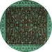 Round Machine Washable Persian Turquoise Traditional Area Rugs, wshtr1928turq