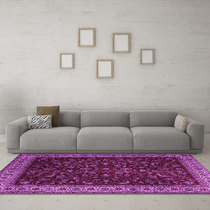 Machine Washable Persian Purple Traditional Area Rugs in a Living Room, wshtr1928pur