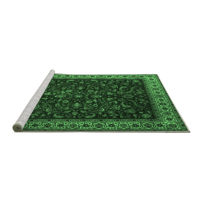 Sideview of Machine Washable Persian Emerald Green Traditional Area Rugs, wshtr1928emgrn