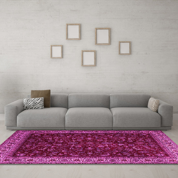 Machine Washable Persian Pink Traditional Rug in a Living Room, wshtr1928pnk
