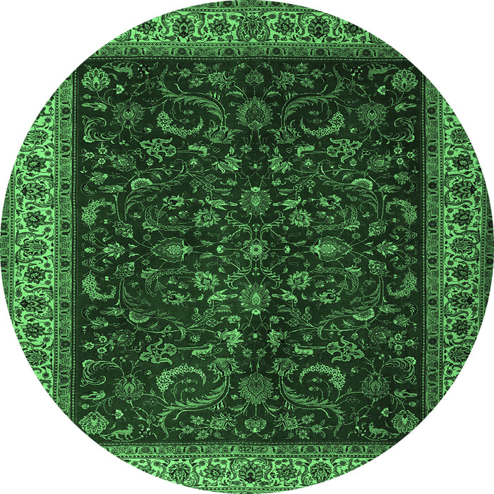 Round Persian Emerald Green Traditional Rug, tr1928emgrn