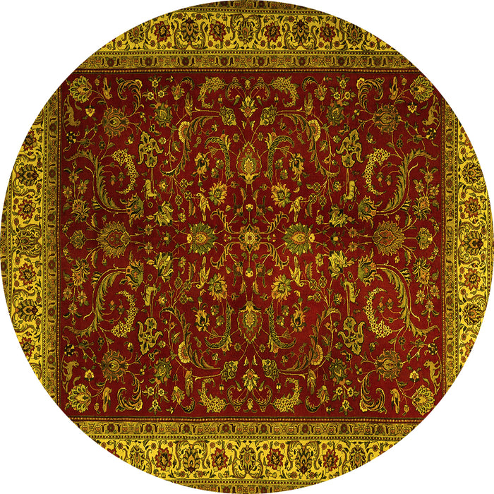 Round Machine Washable Persian Yellow Traditional Rug, wshtr1928yw