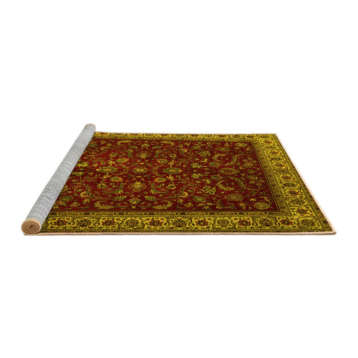 Sideview of Machine Washable Persian Yellow Traditional Rug, wshtr1928yw