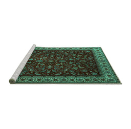 Sideview of Machine Washable Persian Turquoise Traditional Area Rugs, wshtr1928turq