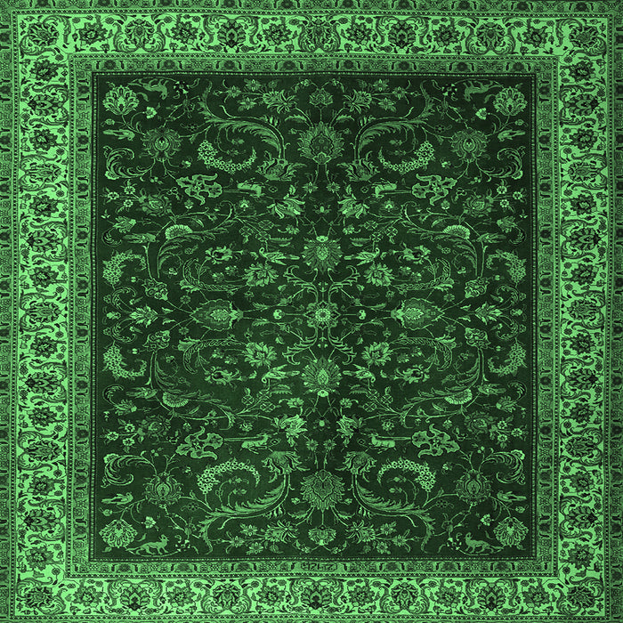 Square Machine Washable Persian Emerald Green Traditional Area Rugs, wshtr1928emgrn