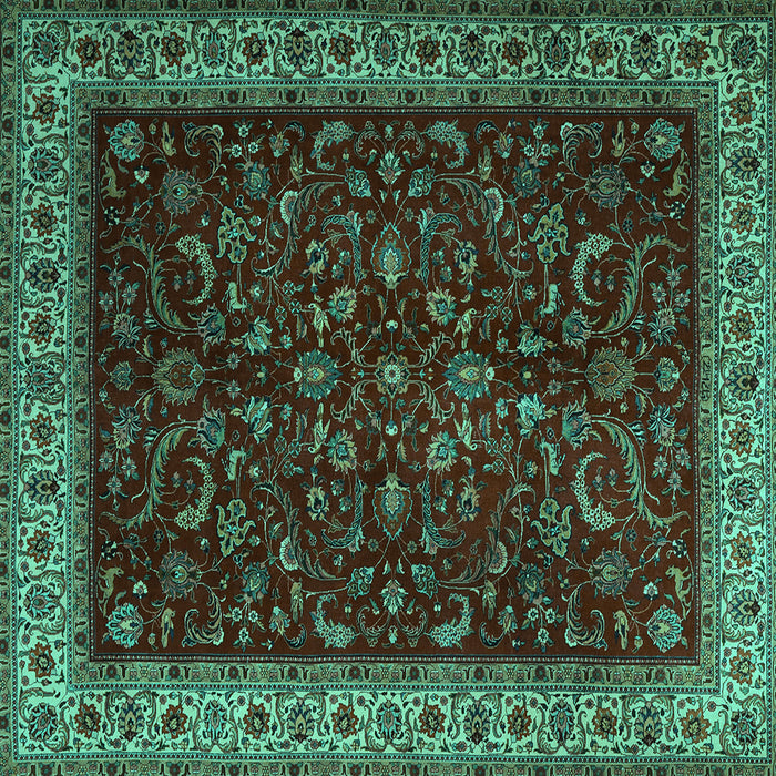 Square Machine Washable Persian Turquoise Traditional Area Rugs, wshtr1928turq