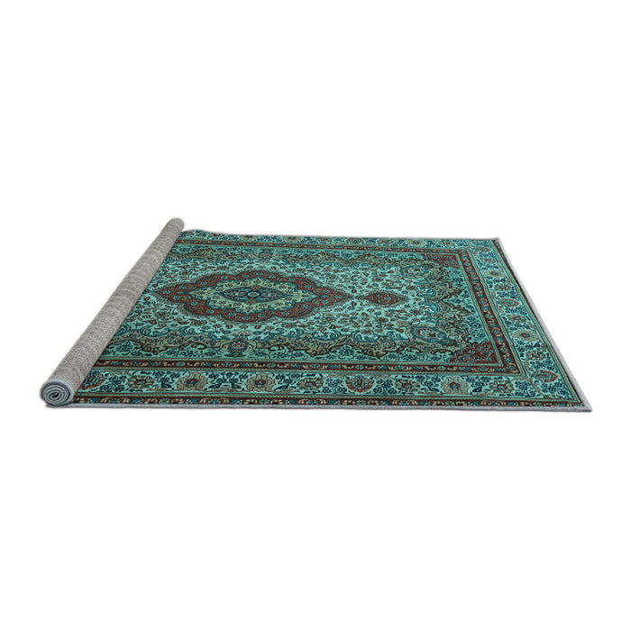 Sideview of Machine Washable Medallion Light Blue Traditional Rug, wshtr1929lblu