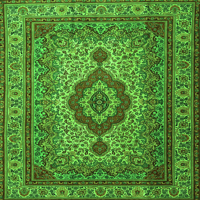 Round Machine Washable Medallion Green Traditional Area Rugs, wshtr1929grn