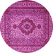 Round Machine Washable Medallion Pink Traditional Rug, wshtr1929pnk