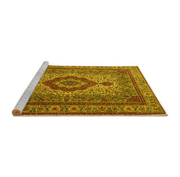 Sideview of Machine Washable Medallion Yellow Traditional Rug, wshtr1929yw