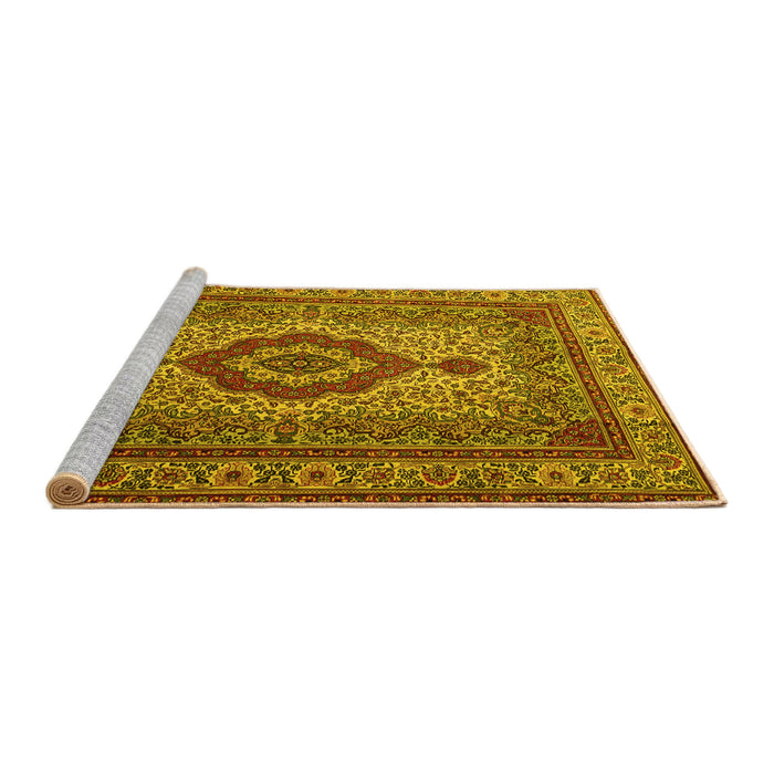 Sideview of Machine Washable Medallion Yellow Traditional Rug, wshtr1929yw