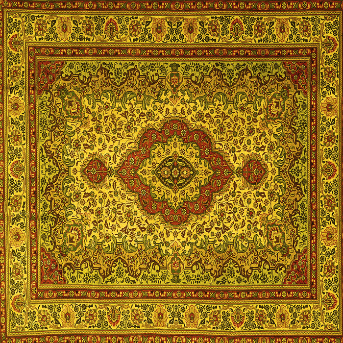 Square Machine Washable Medallion Yellow Traditional Rug, wshtr1929yw