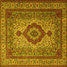 Square Machine Washable Medallion Yellow Traditional Rug, wshtr1929yw