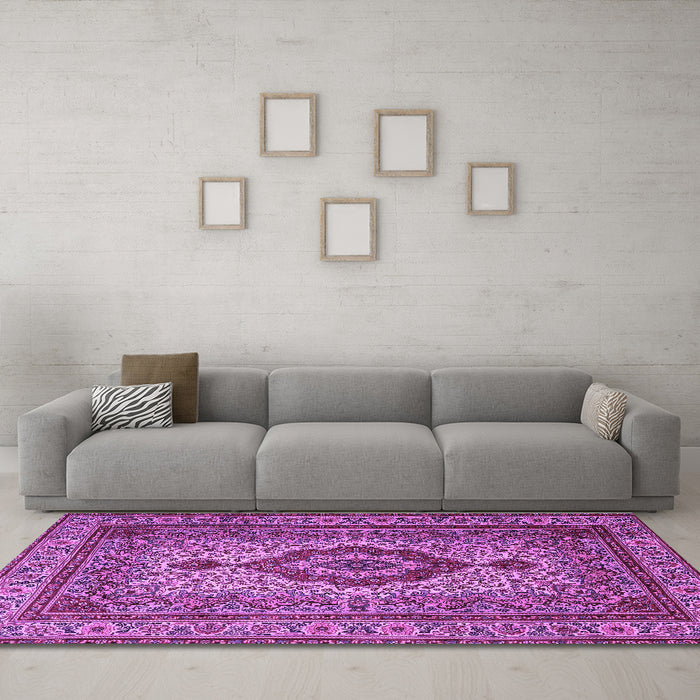 Machine Washable Medallion Purple Traditional Area Rugs in a Living Room, wshtr1929pur