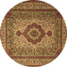 Round Machine Washable Medallion Brown Traditional Rug, wshtr1929brn