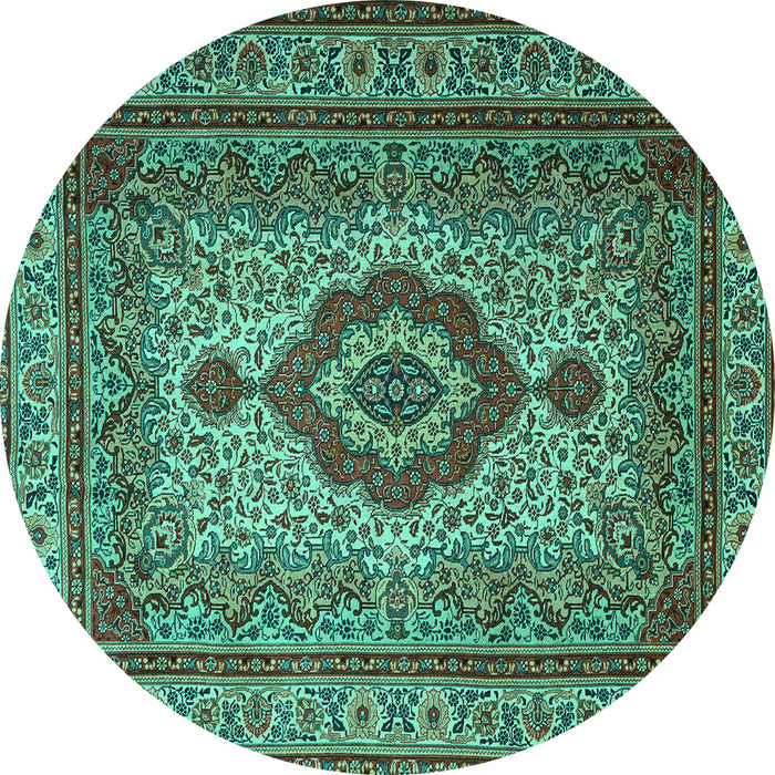 Round Medallion Turquoise Traditional Rug, tr1929turq