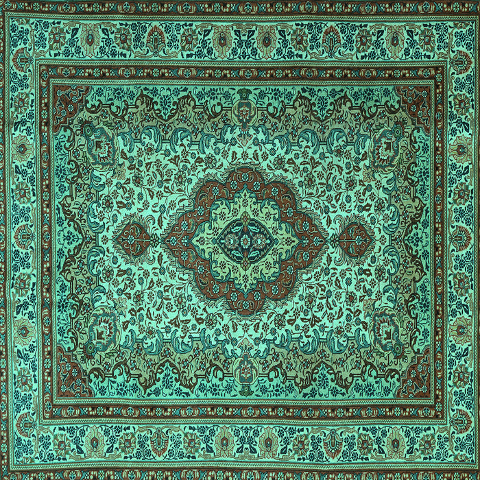 Square Medallion Turquoise Traditional Rug, tr1929turq