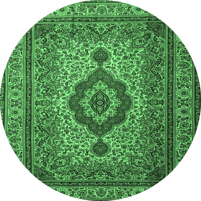Round Medallion Emerald Green Traditional Rug, tr1929emgrn
