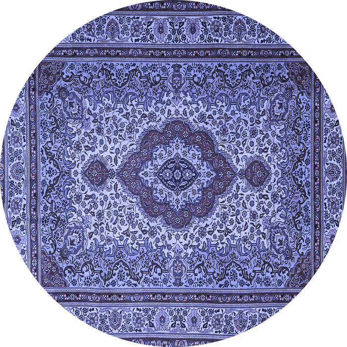 Round Machine Washable Medallion Blue Traditional Rug, wshtr1929blu