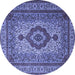 Round Machine Washable Medallion Blue Traditional Rug, wshtr1929blu