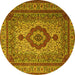 Round Machine Washable Medallion Yellow Traditional Rug, wshtr1929yw