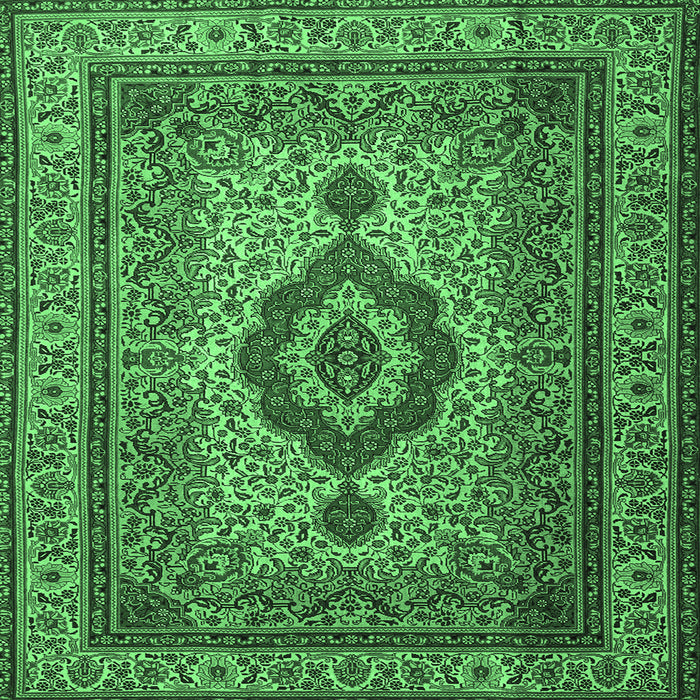 Square Machine Washable Medallion Emerald Green Traditional Area Rugs, wshtr1929emgrn