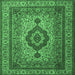 Square Machine Washable Medallion Emerald Green Traditional Area Rugs, wshtr1929emgrn