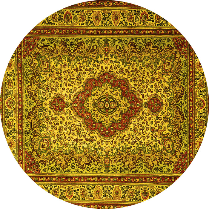 Round Medallion Yellow Traditional Rug, tr1929yw