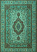 Machine Washable Medallion Turquoise Traditional Area Rugs, wshtr1929turq