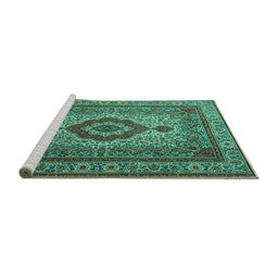 Sideview of Machine Washable Medallion Turquoise Traditional Area Rugs, wshtr1929turq