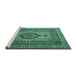 Sideview of Machine Washable Medallion Turquoise Traditional Area Rugs, wshtr1929turq