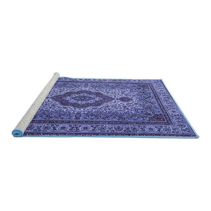 Sideview of Machine Washable Medallion Blue Traditional Rug, wshtr1929blu